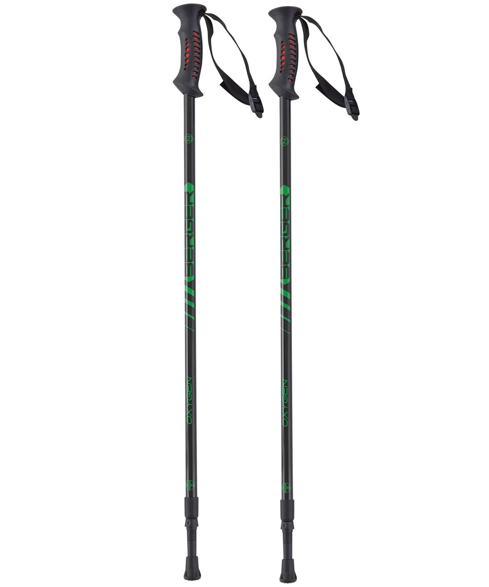 Скандинавские палки Berger Oxygen 2-секционные, 77-135 см, черный\зеленый