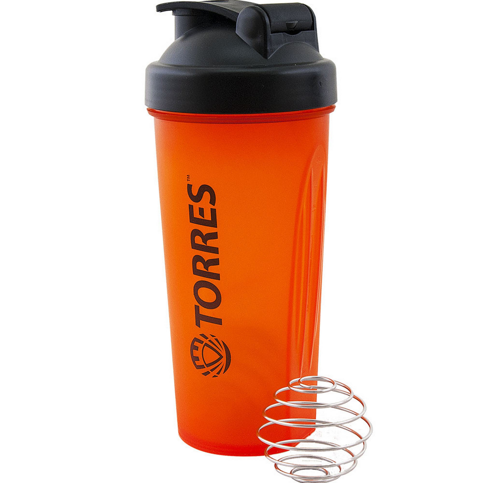 Шейкер спортивный Torres 600мл, пластик S01-600-02 черная крышка с колпачком, ярко-оранжевый