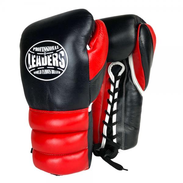 Перчатки боксерские LEADERS LEAD SERIES на шнуровке BK/RD, 14 oz