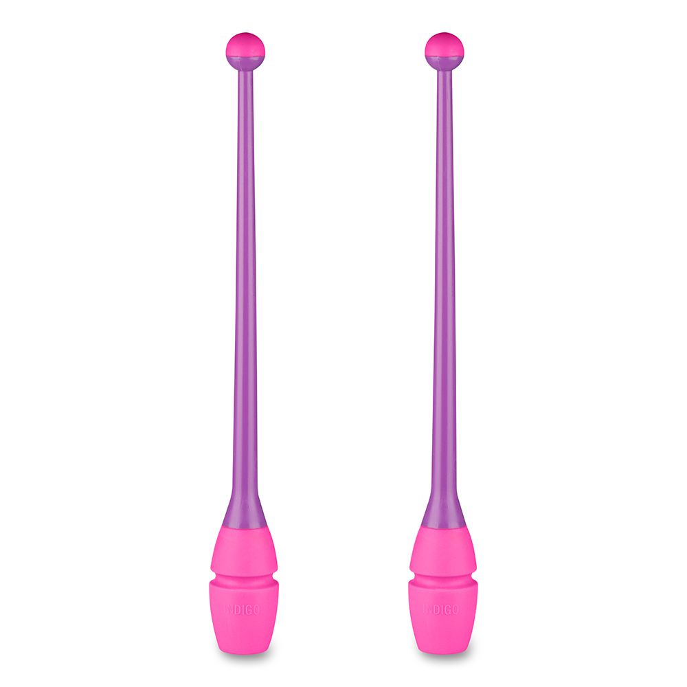 Булавы для художественной гимнастики Indigo IN018-VP, 41 см, пластик, каучук, в компл. 2шт, фиолет-розовый